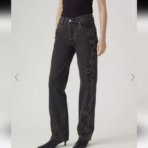 LEVI'S | 501 Women's Black Wash Bejeweled 90's Mid-Rise Loose Straight Leg Jeans